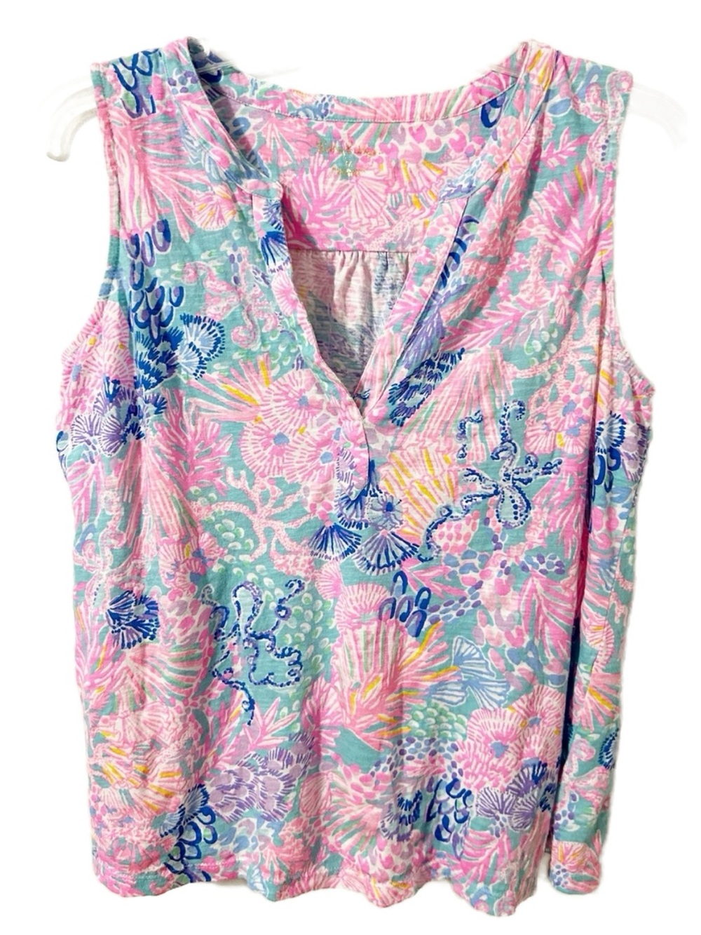 Lilly Pulitzer Seashell Print Sleeveless Cotton Top Size Medium Coastal Beach